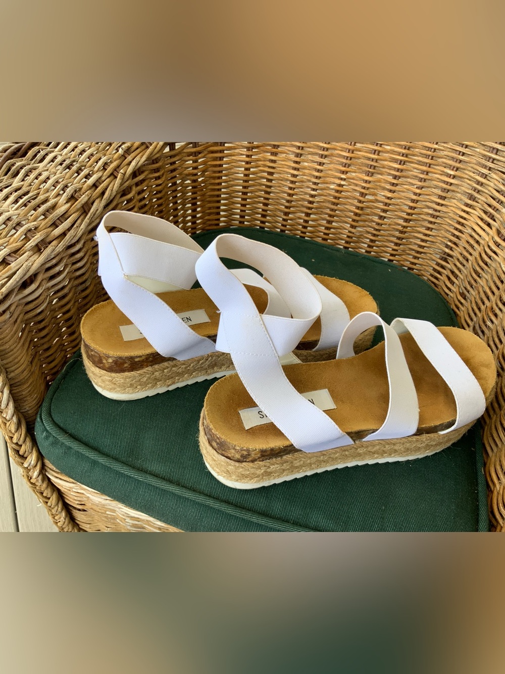 Steve Madden White Elastic Espadrille Platform Sandals
